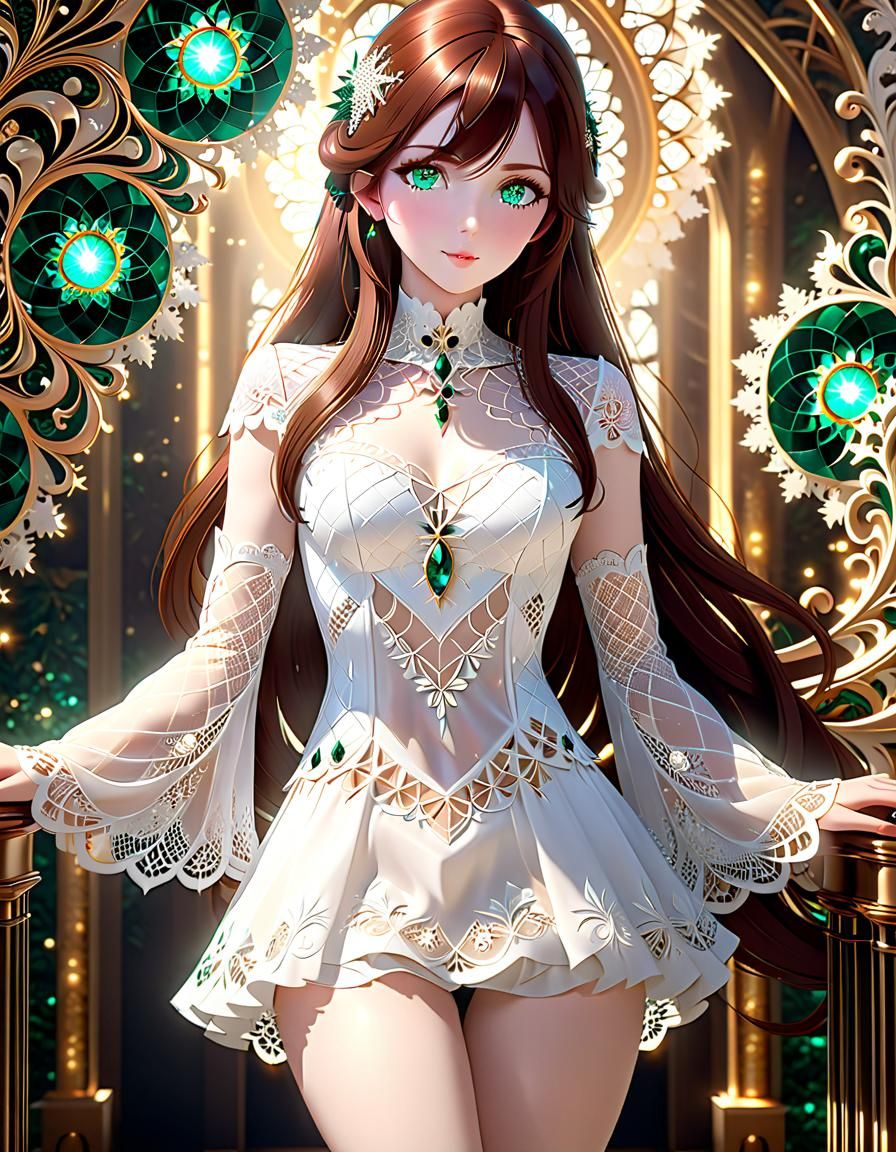 Anime Girl with Lace and Emerald Eyes