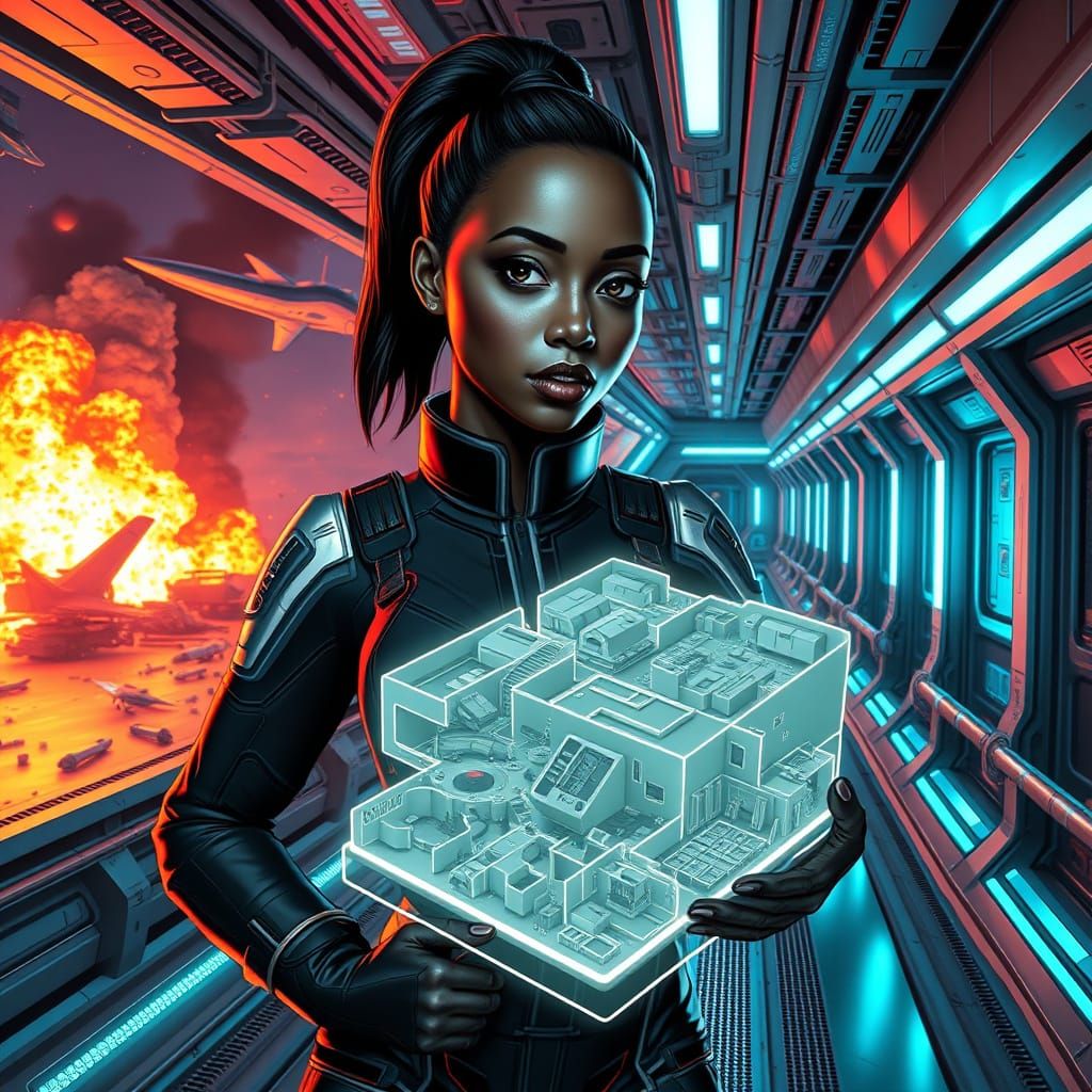 Futuristic Space Facility Commander in High-Tech Jumpsuit