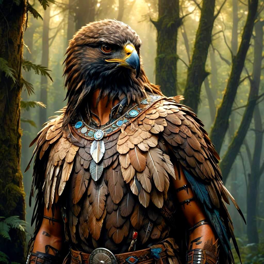 Hawk and Native American Hybrid in Dark Fantasy Art