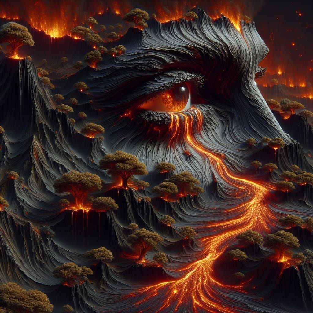 Surreal Volcanic Landscape on a Human Face