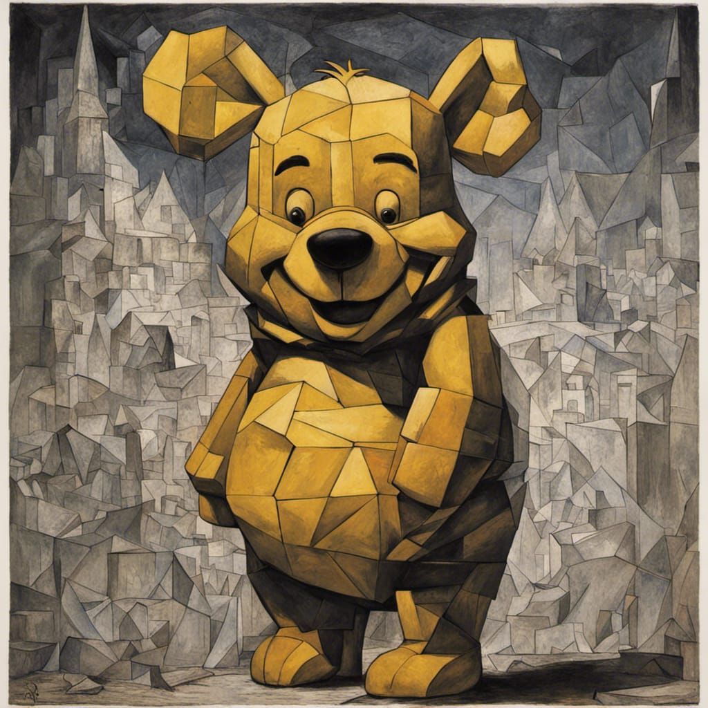Cubist Winnie the Pooh Portrait in Picasso Style