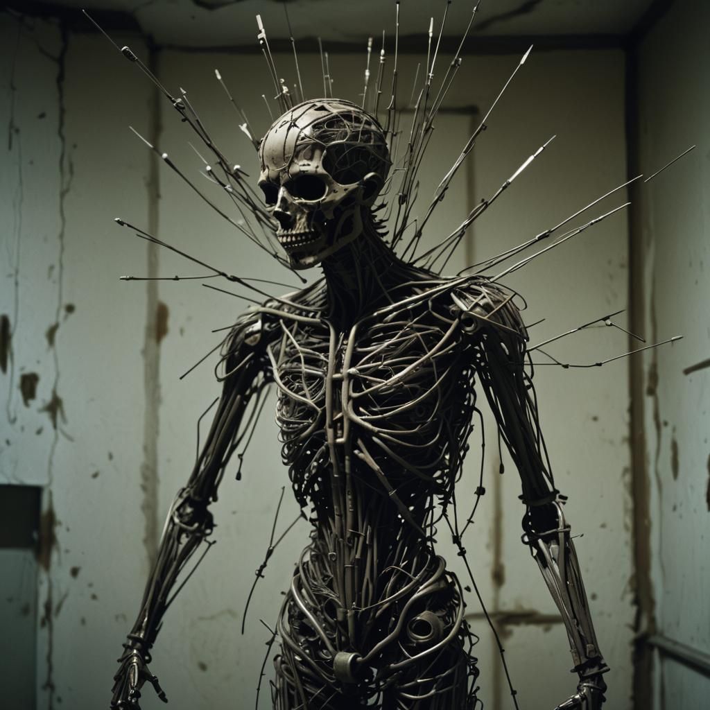 Needle Monster in Abandoned Hospital: Dark Surrealism