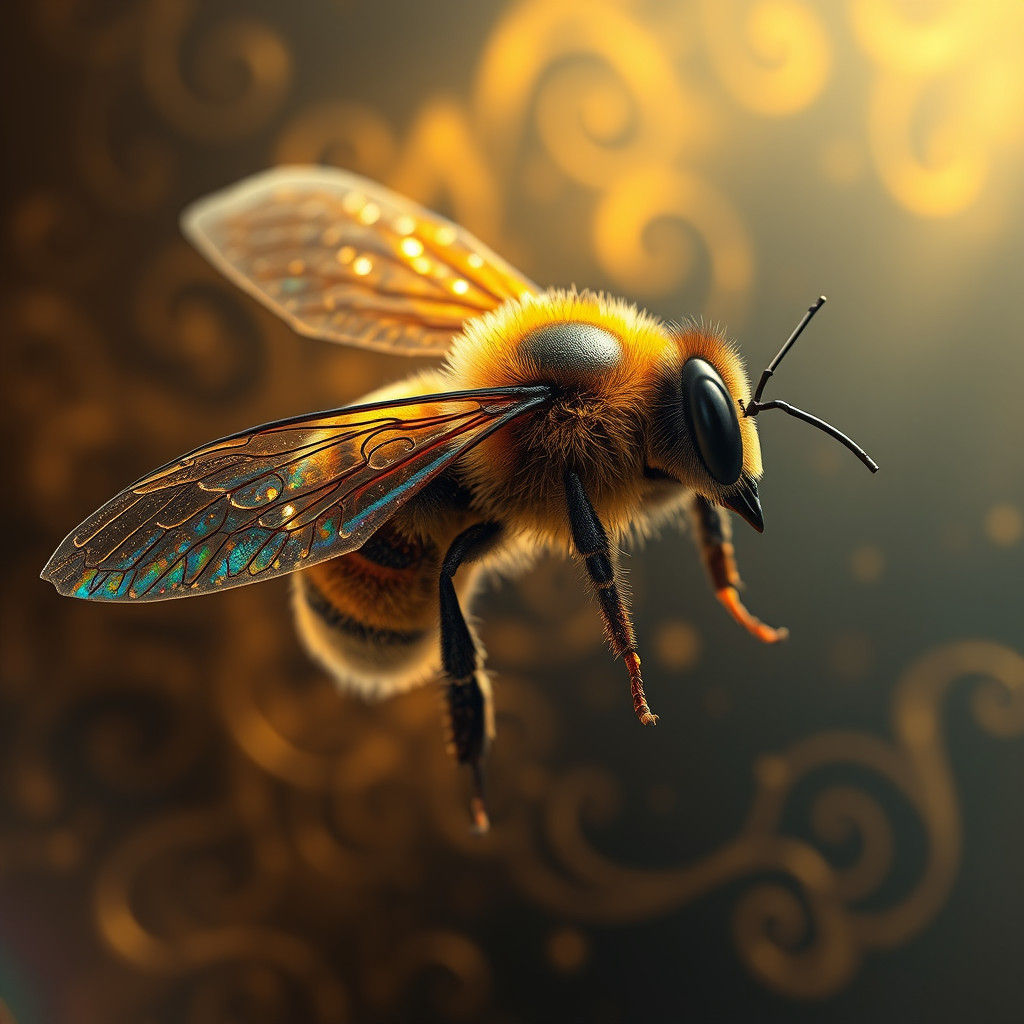 Detailed Bee with Iridescent Wings in Dreamlike Style