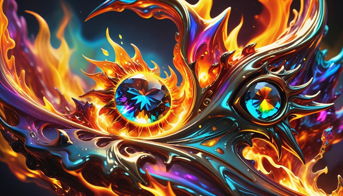 Fire and Water Elemental Gemstone in Surreal Style