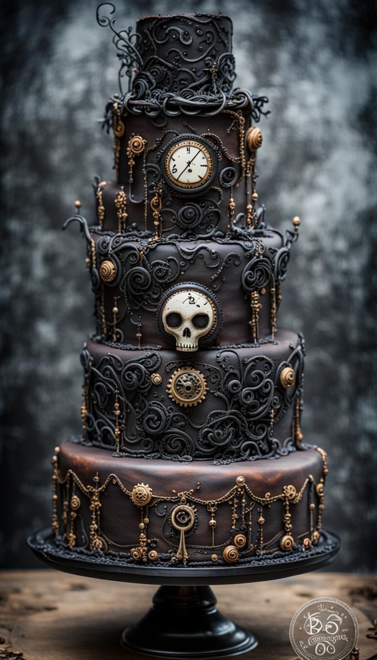 Ornate Goth Birthday Cake with Steampunk Details