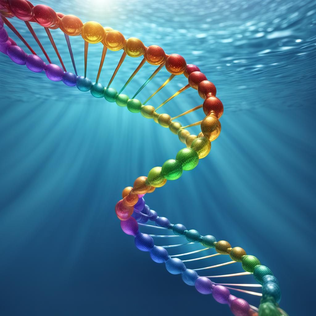 Rainbow DNA Helix in Water, 3D Render