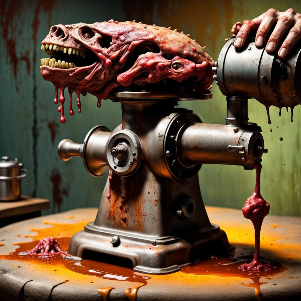 Rusted Meat Grinder Mincing Zombie Parts