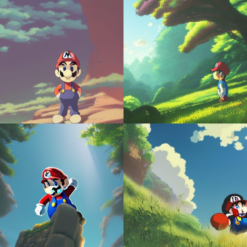 Mario in Studio Ghibli Anime Style