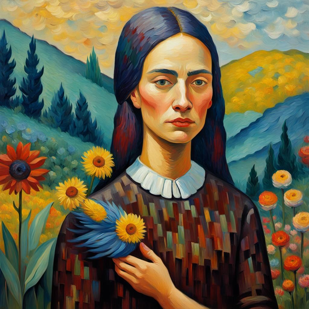 Vibrant Garden Scene in Neo-Impressionist Style