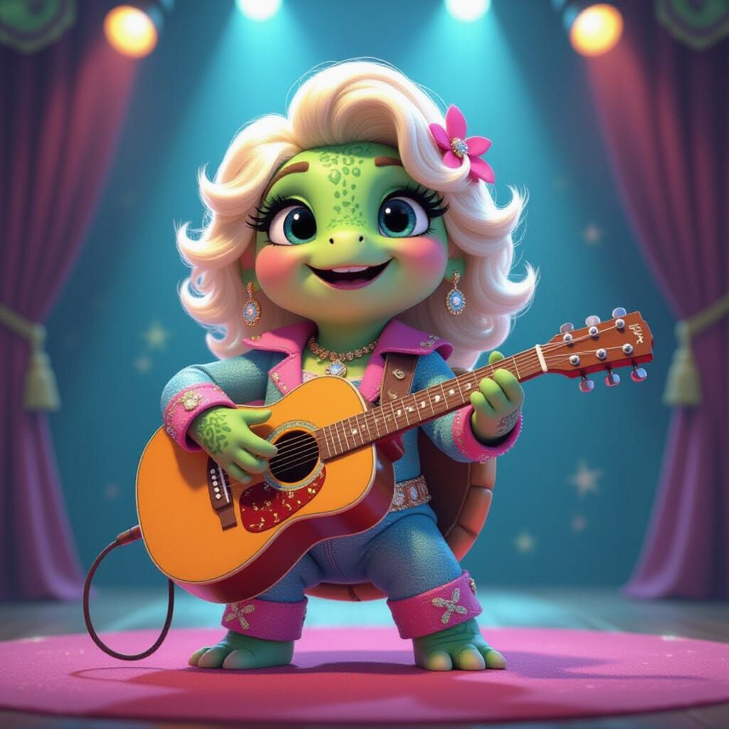 turtle artist singing  on stage