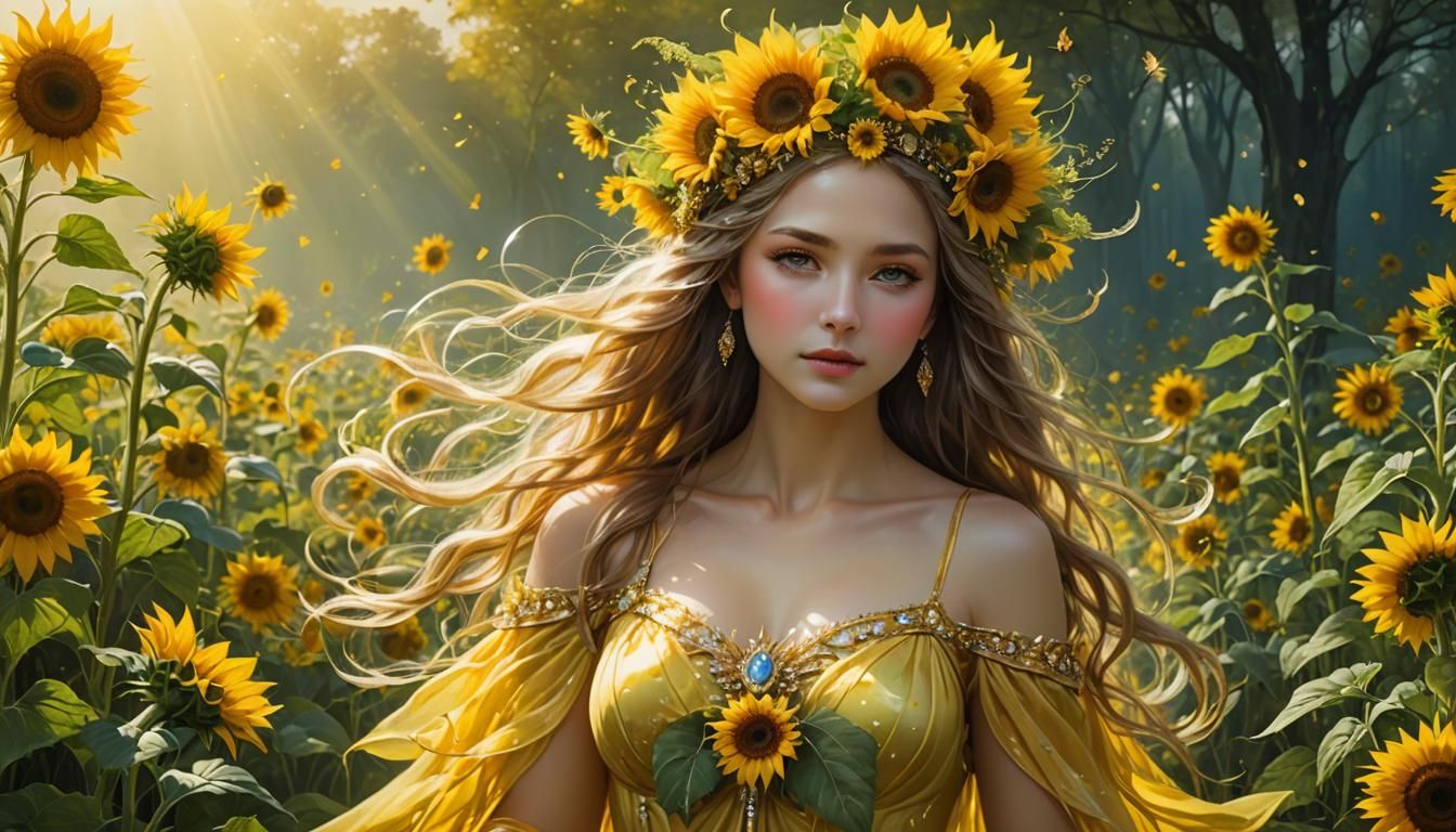 Ethereal Sunflower Nymph in Vibrant Yellow