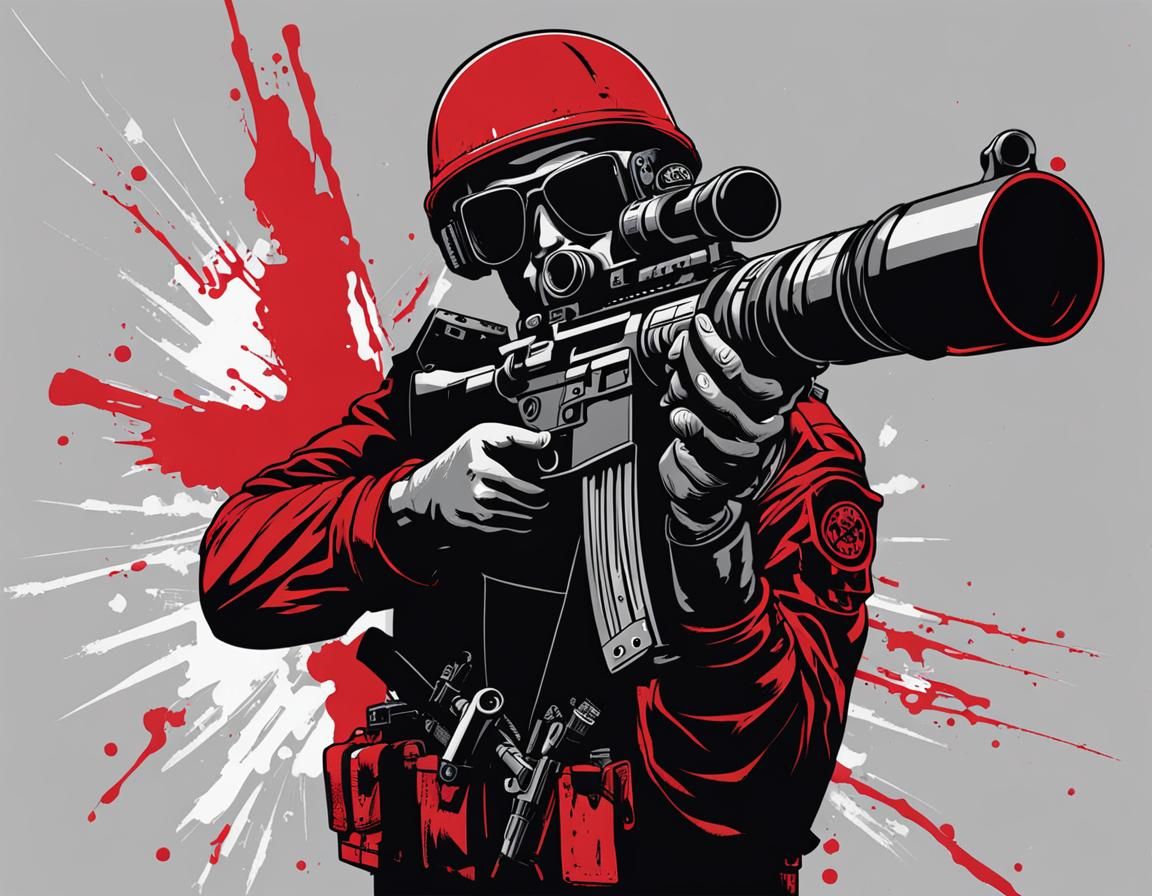Dystopian Anti-Warfare Graffiti Art in Red and Black