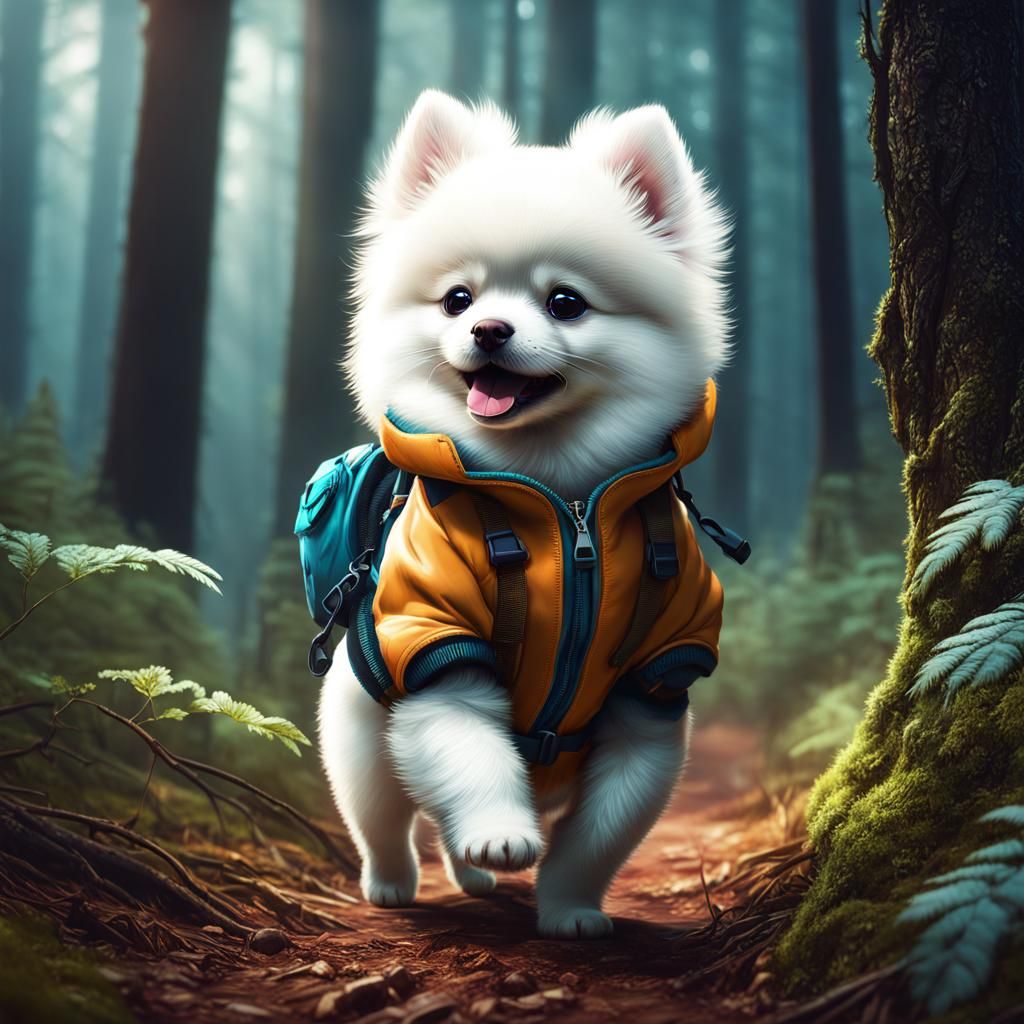 Hiking Pomeranian Puppy in Detailed Digital Art