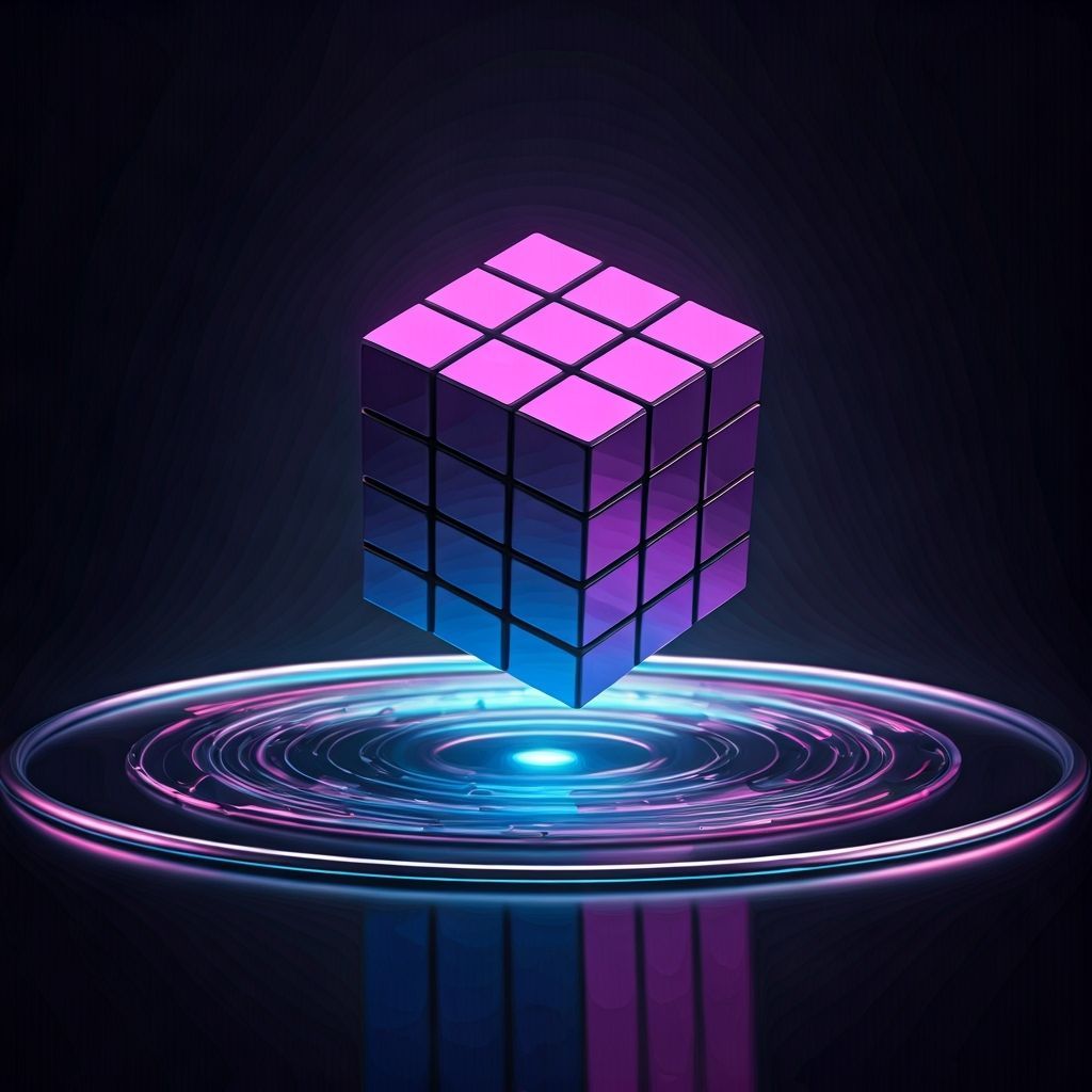 Metallic Purple Rubik's Cube in Cyberpunk Scene