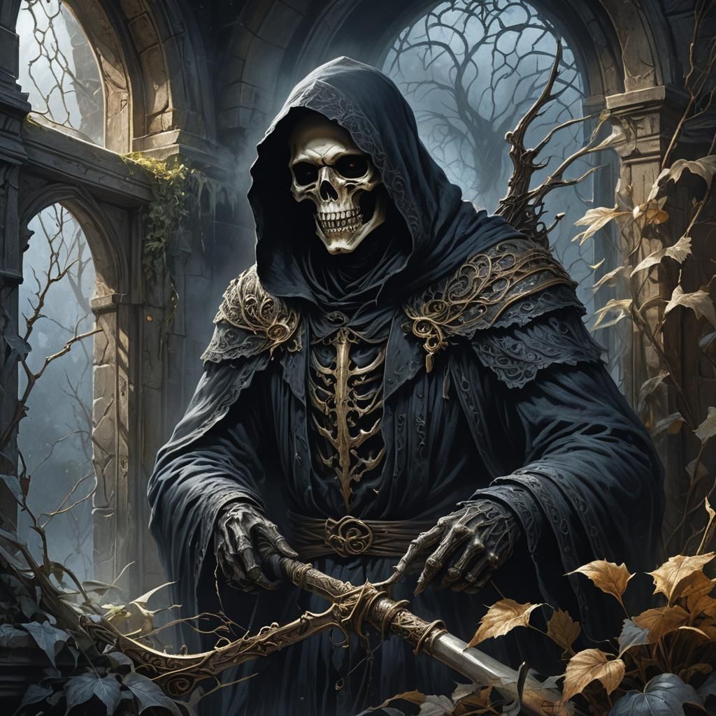 Grim Reaper at Window: Dark Fantasy Concept Art