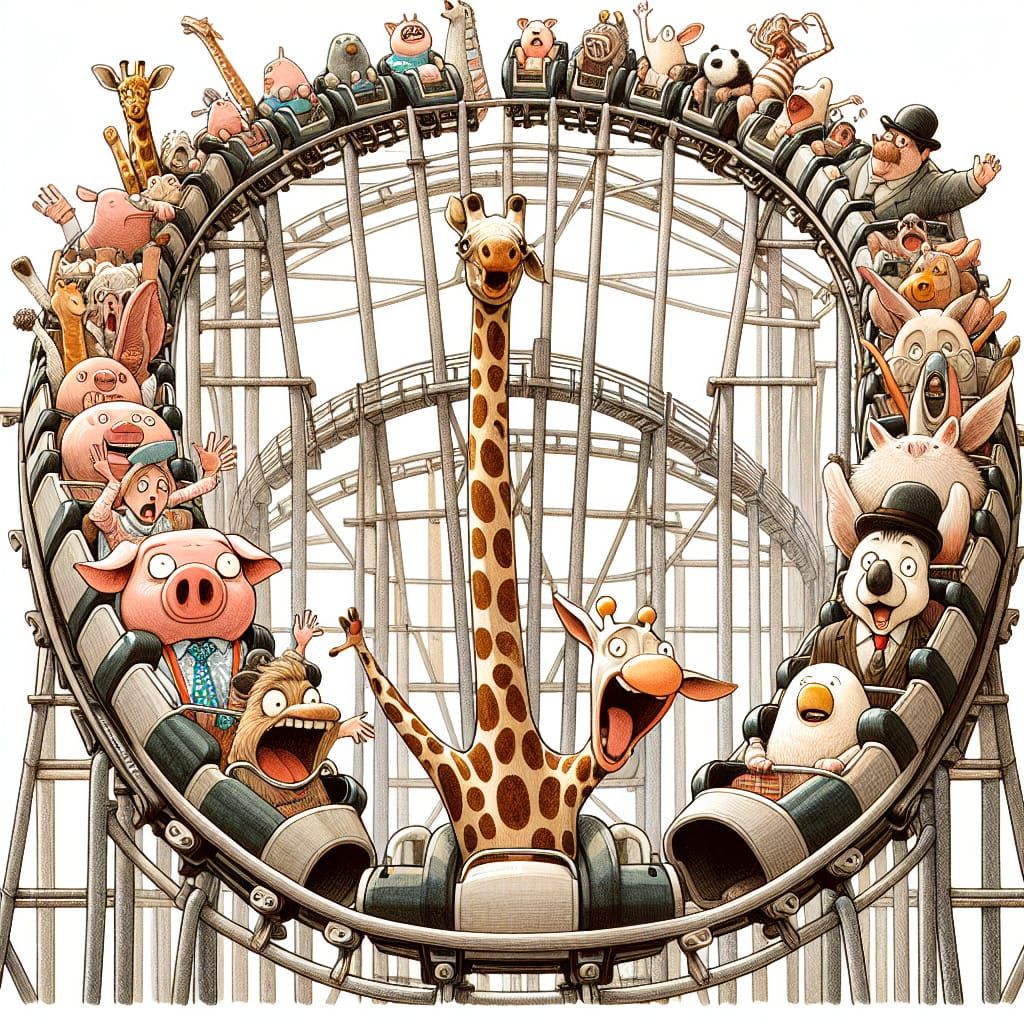 Anthropomorphic Animals on Thrilling Roller Coaster Ride