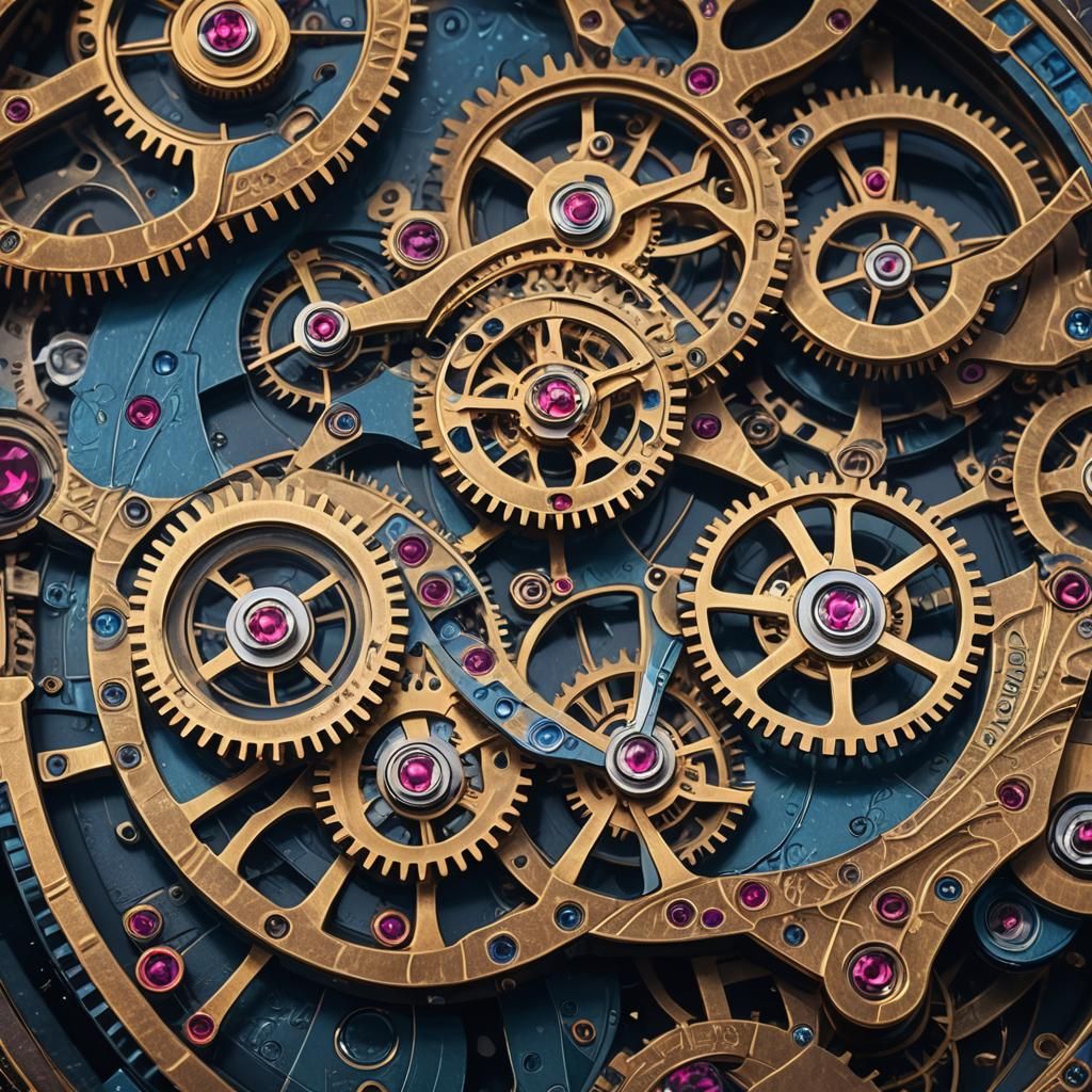 Glimmering Ruby Watch Movement: Industrial Fantasy Art