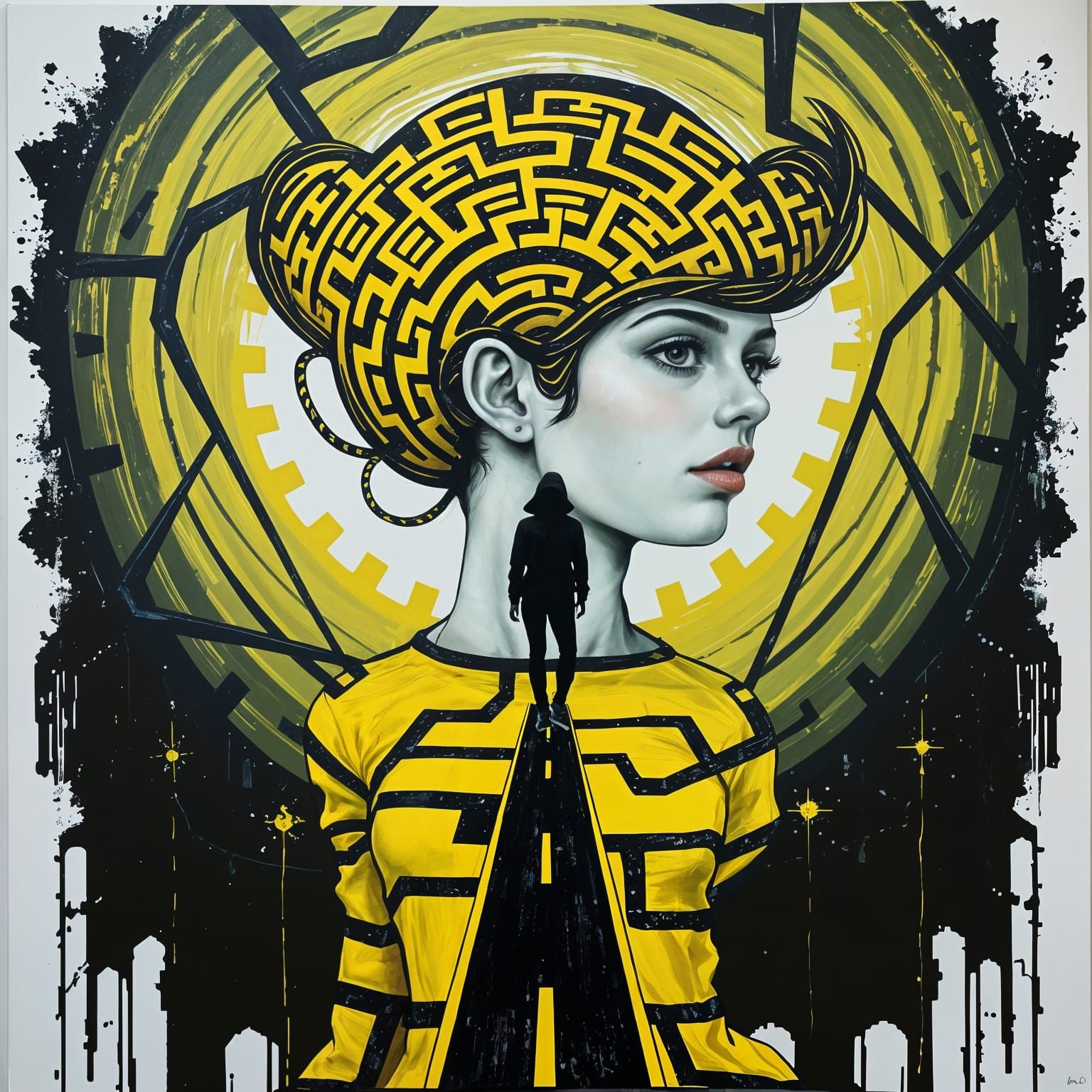 Cyberpunk Fashion Model Trapped in Maze