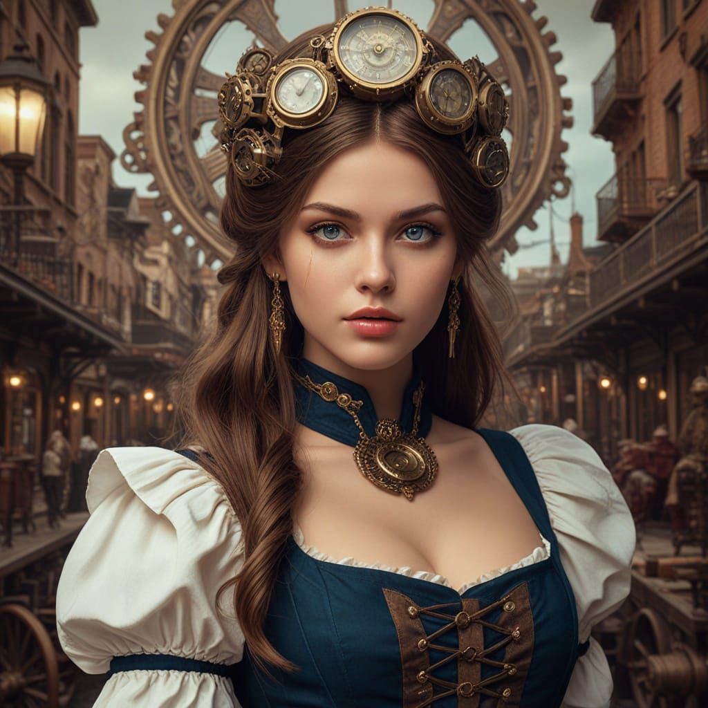 Steampunk Girl Posing in Victorian Era Concept Art