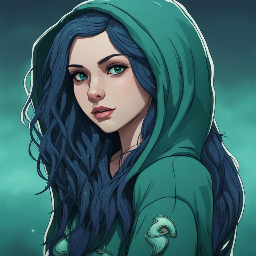 Intimidating Teenage Siren-Mermaid Portrait in Hyperdetailed...