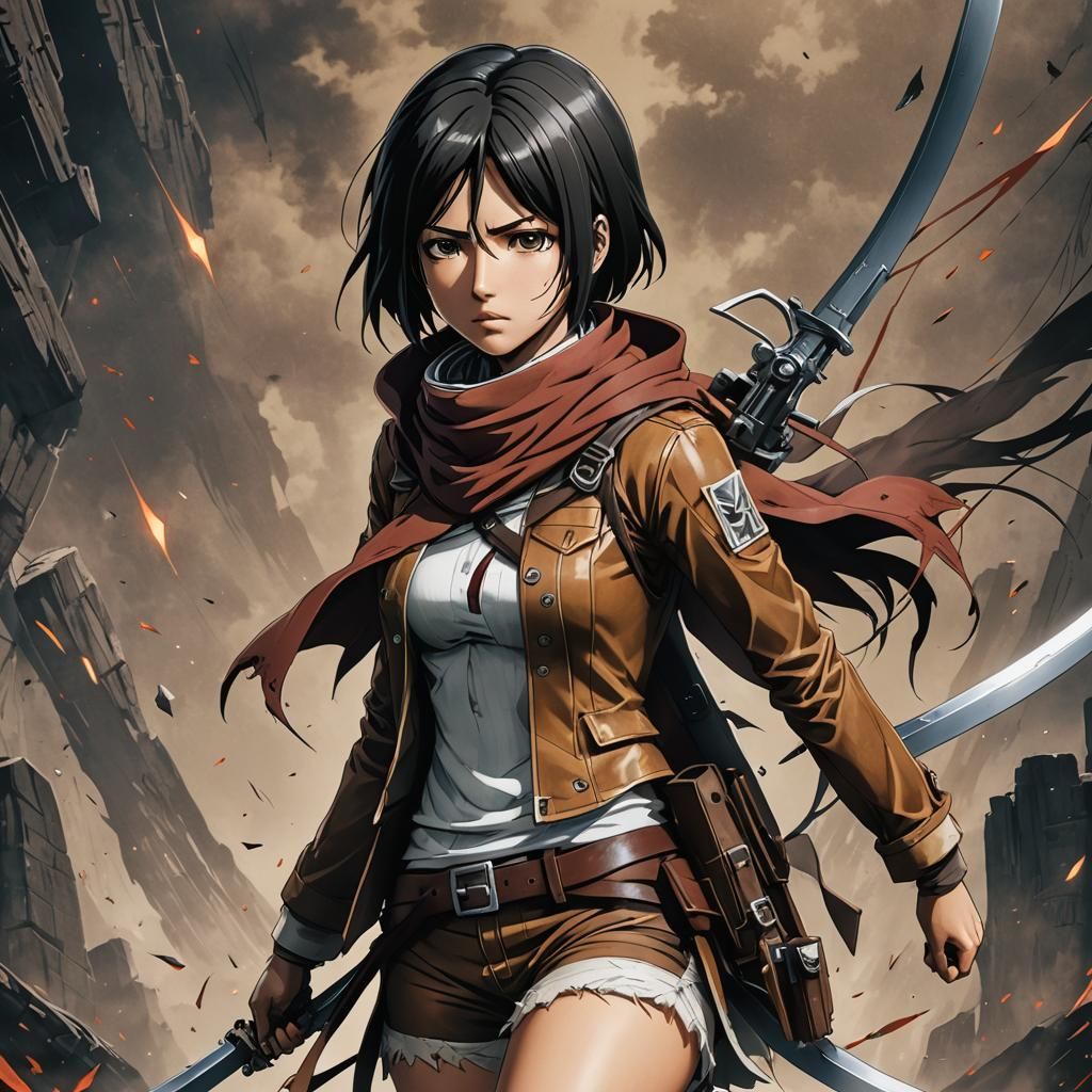 Mikasa Ackerman Anime Manga Scan in Cel-Shaded Style
