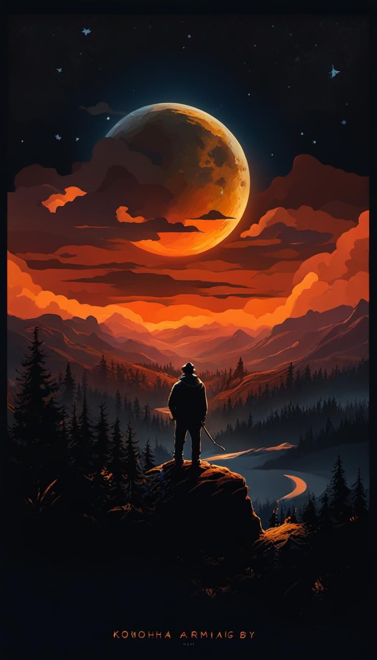 Night Sky Oil Painting in Romantic Style