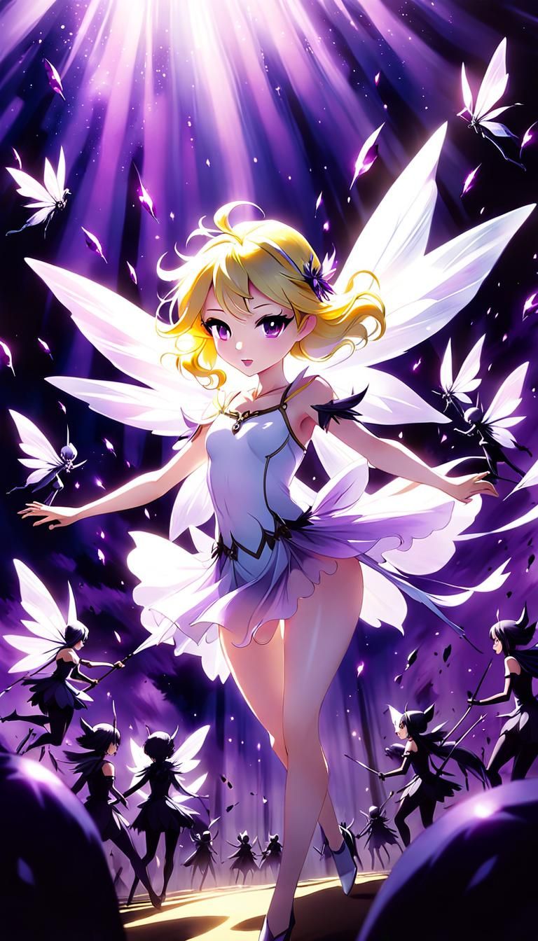 Vibrant Anime Scene of Epic Battle between Light and Dark Fa...