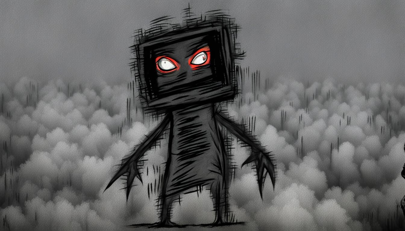 Sinister TV Creature in Fog, Junji Ito Style