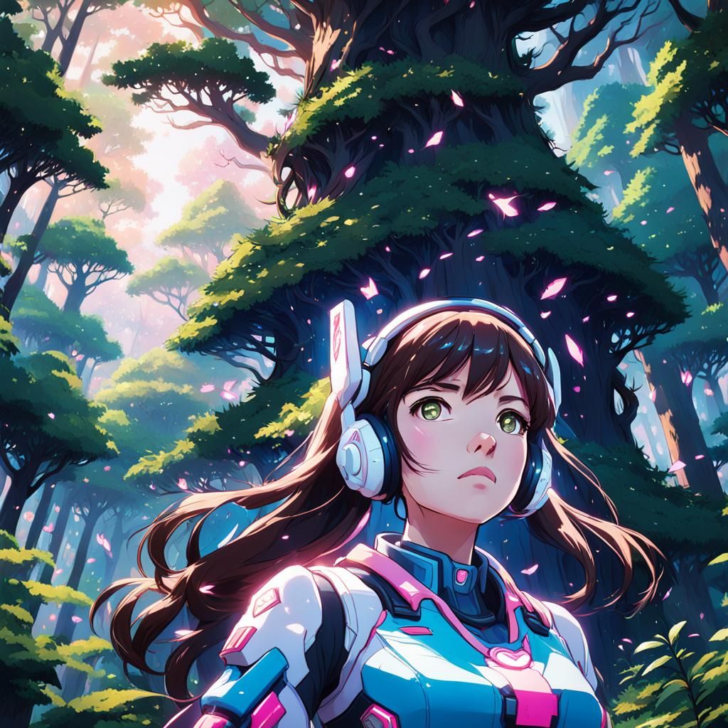 D.Va in Forest, Studio Ghibli Anime Style