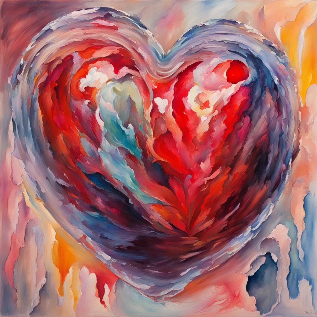 Glass Heart in Gouache Impressionist Style