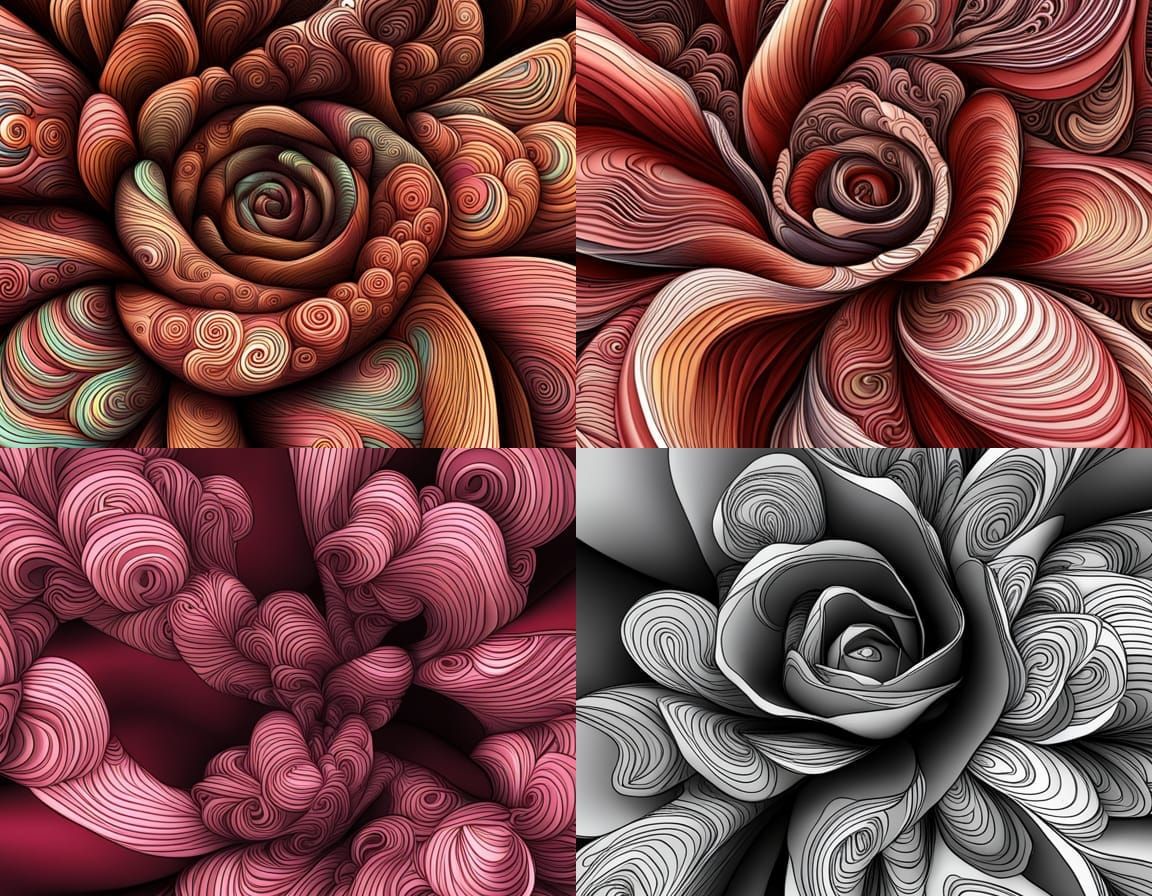 Abstract Vector Fractal Roses with 3D Shading