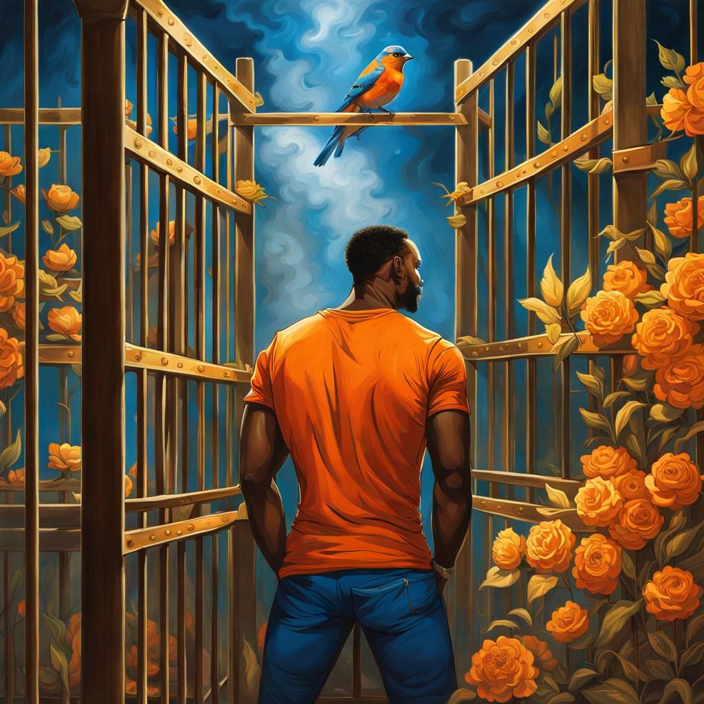 Man in Jail Cell with Golden Rococo Details