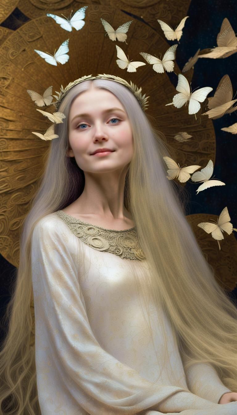 Angelic Figure with Butterflies in Oil Ink Style