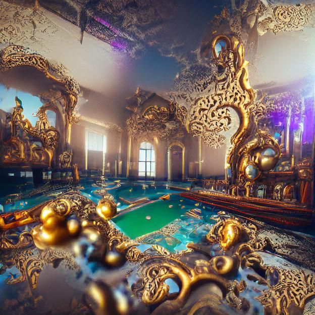 Ornate Baroque Fantasy Pool Room in 8K