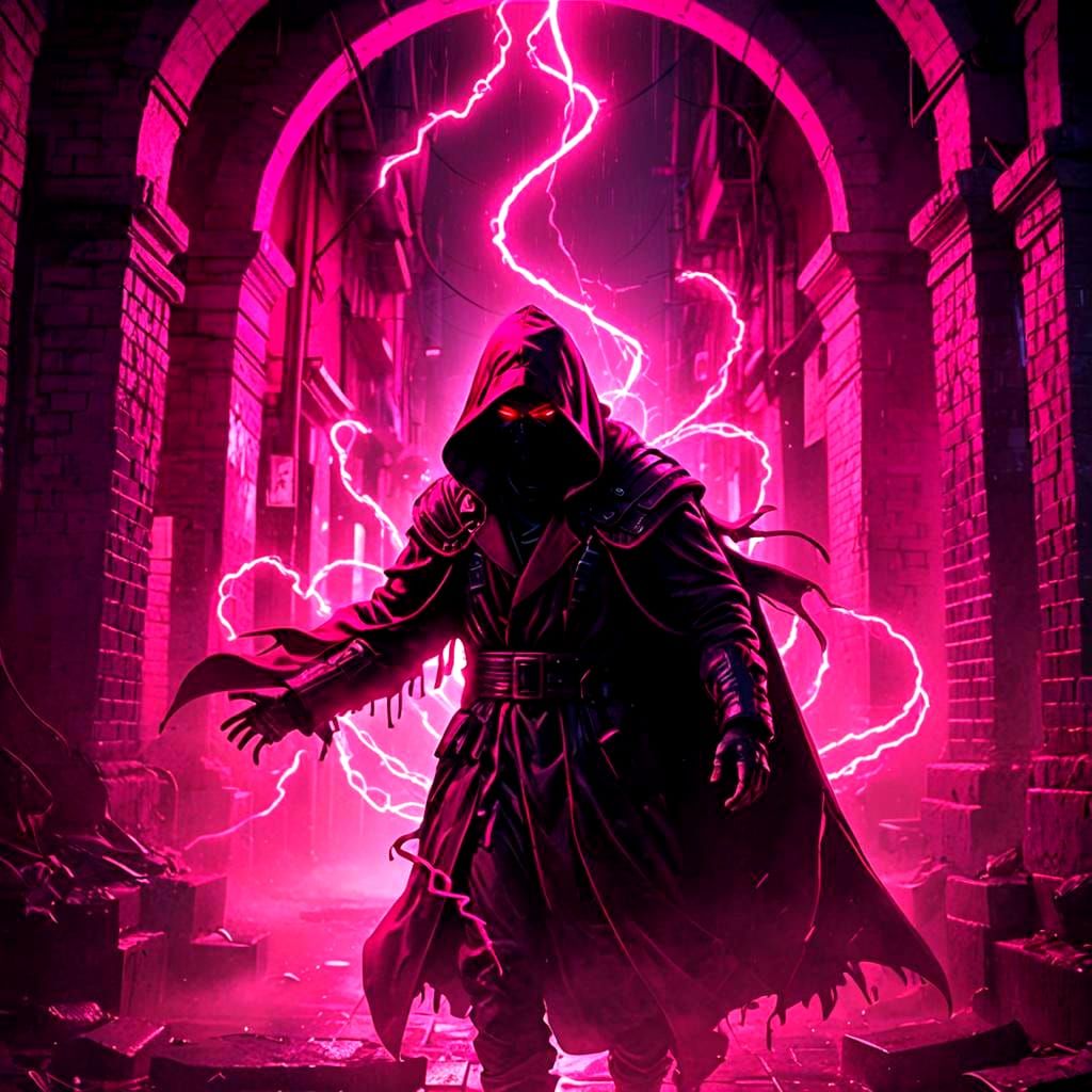 Hooded Assassin in Blood Red with Pink Light