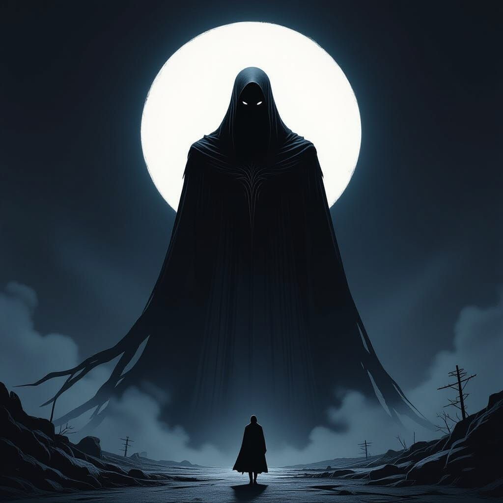 Dark Entity Under High-Contrast Night Sky