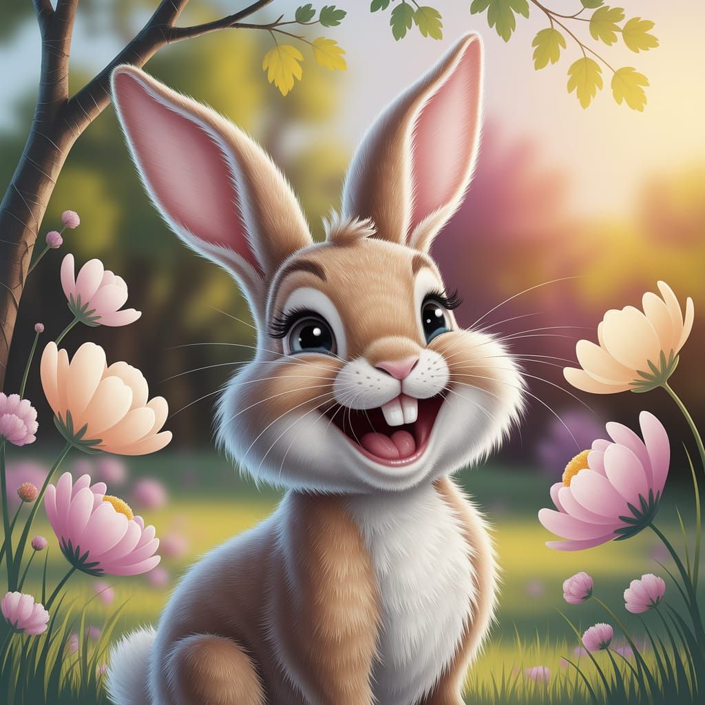 Laughing Bunny in a Whimsical Digital Painting