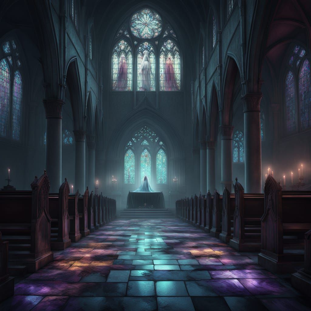 Haunting Ghost in Abandoned Church - Dark Fantasy Art