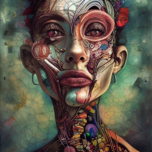 Anatomical Goddess Cross-Section as Mixed Media Painting