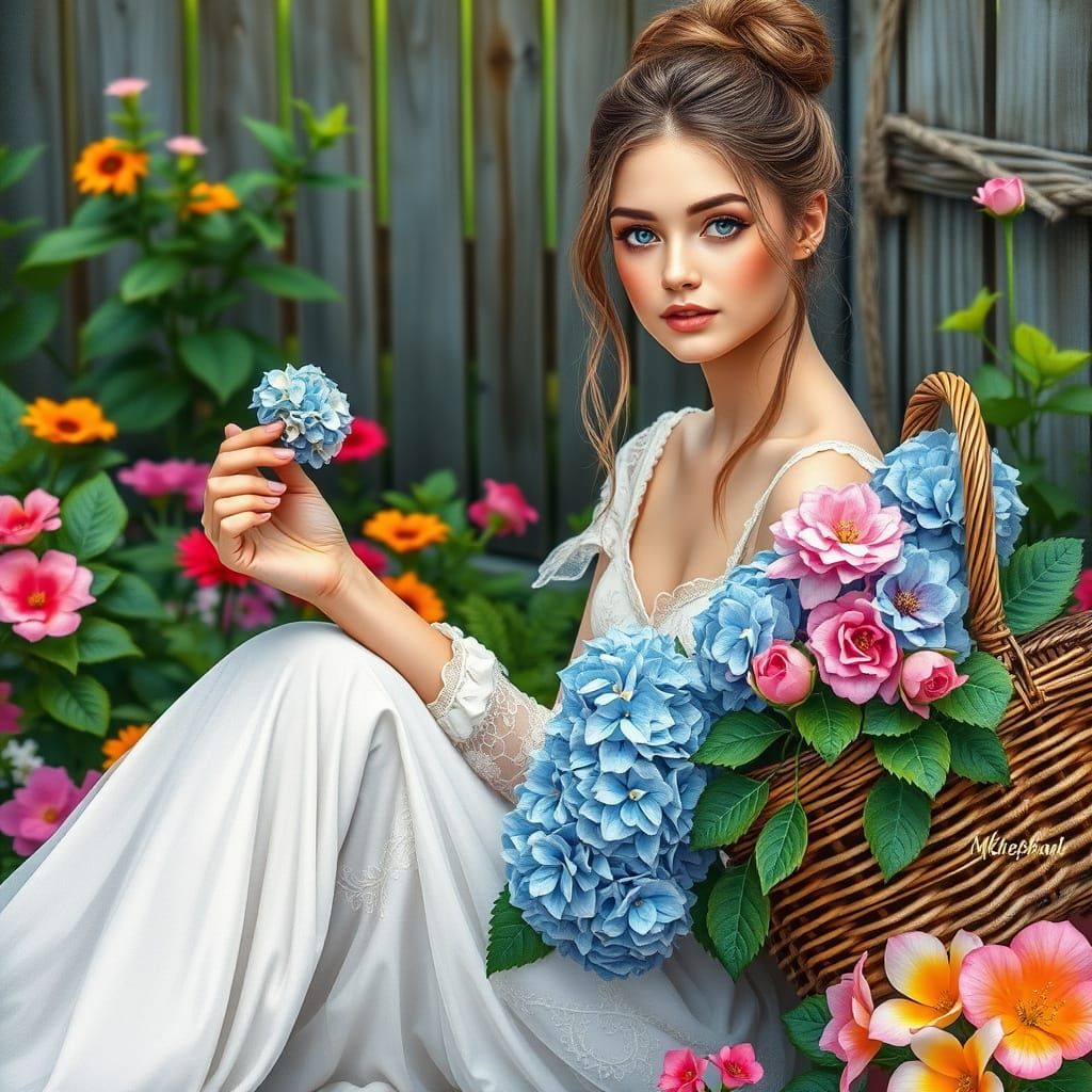 Serenely Beautiful Young Woman in a Vibrant Garden