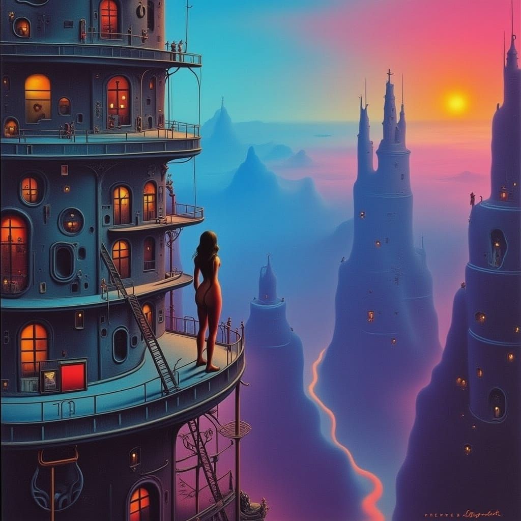 Futuristic Cyberpunk Woman Experiencing Vertigo