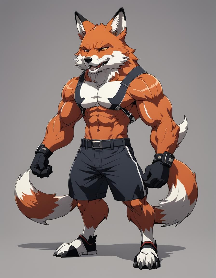 Muscular Red Fox Anime Illustration