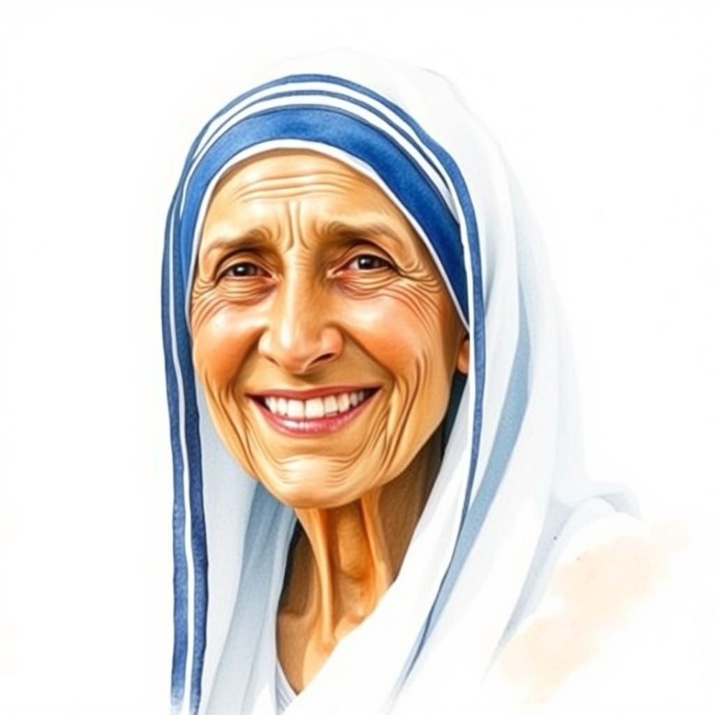 Kind Portrait of Mother Teresa in Watercolor