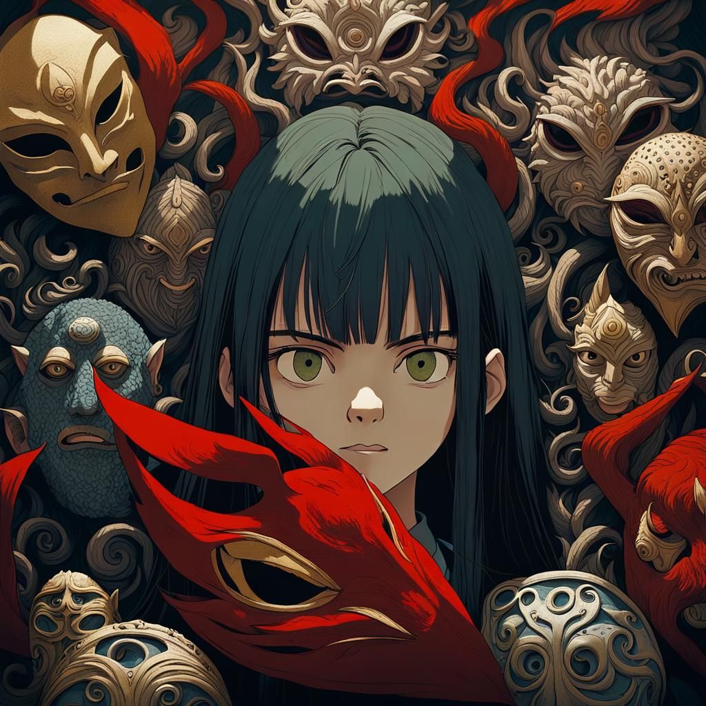 Anime Girl with Mask, Studio Ghibli Style