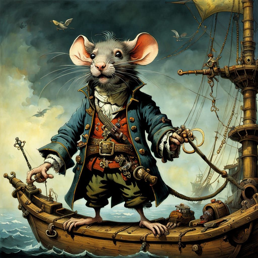 Swashbuckling Rodent Pirate on a Vintage Galleon