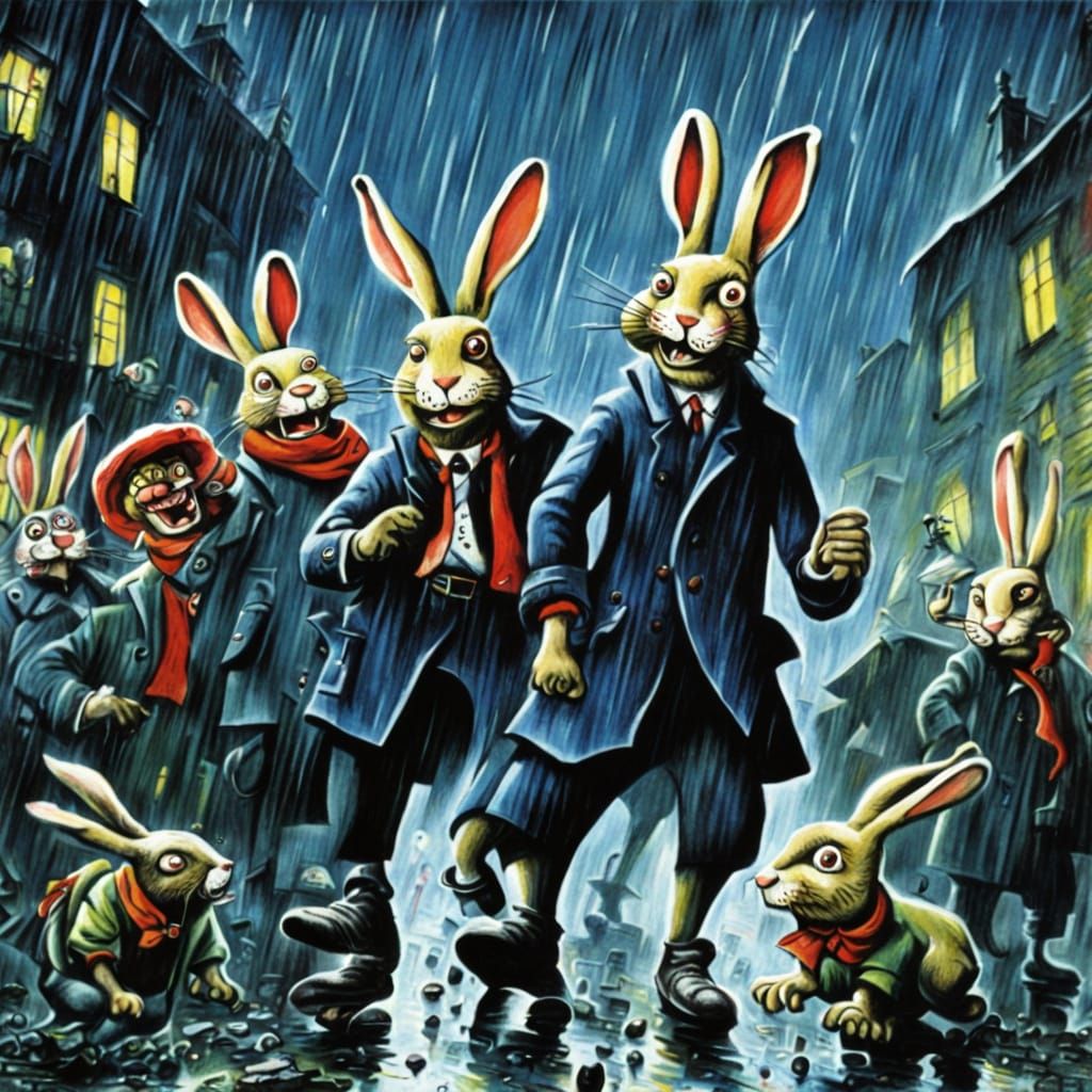 Hooligan Rabbits Riot in Urban Rain