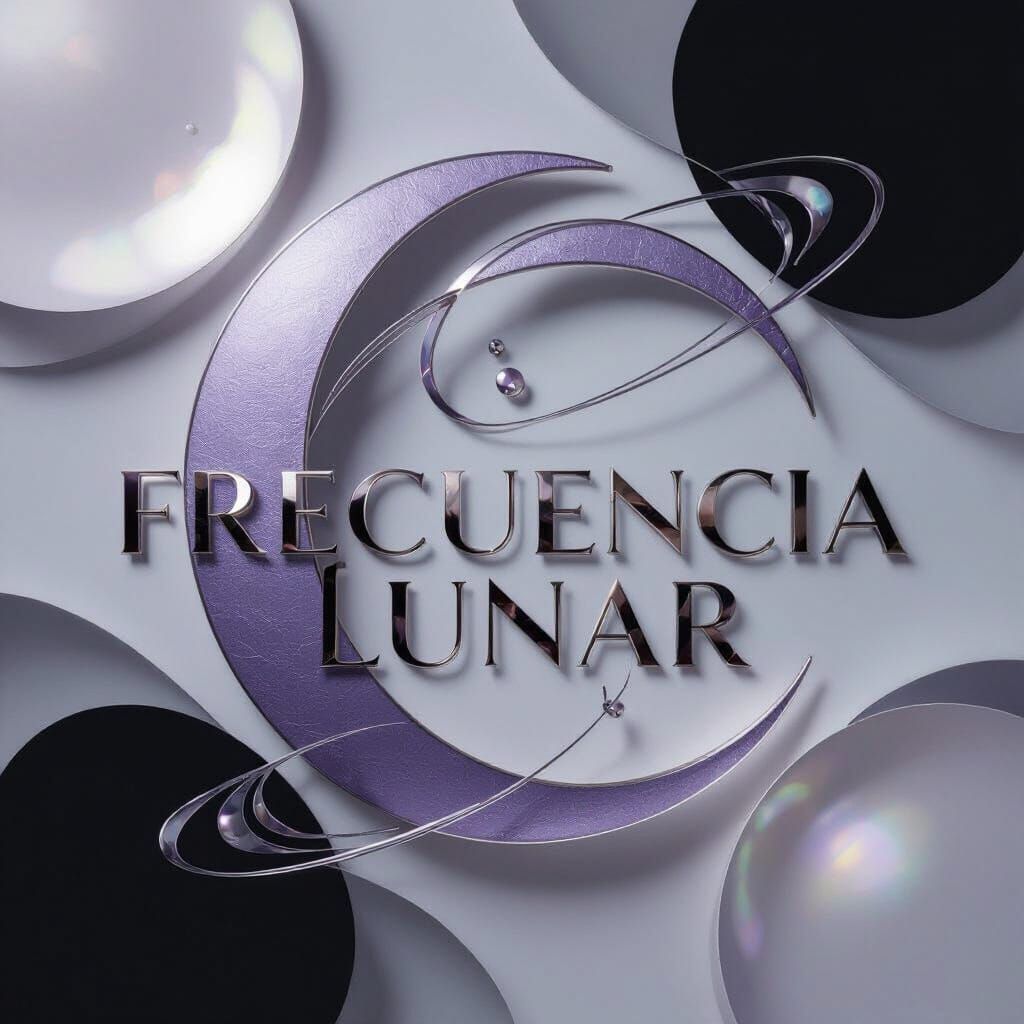 Futuristic "Frecuencia Lunar" Logo Design in Violet and Silv...