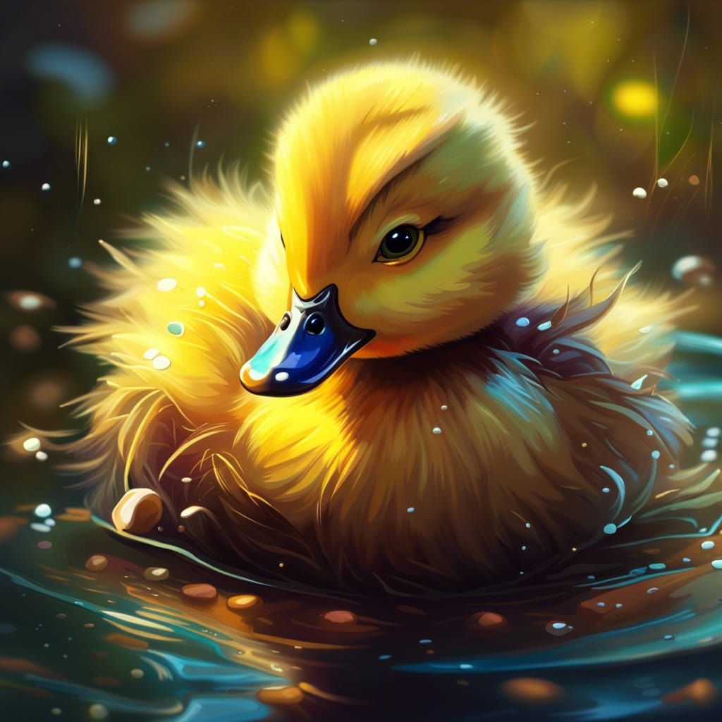 Cute Fluffy Duckling in Impasto Oil Painting