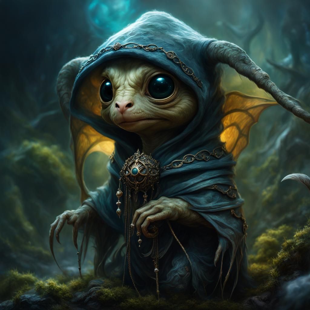Adorable Hooded Alien Creature in Fantasycore Style