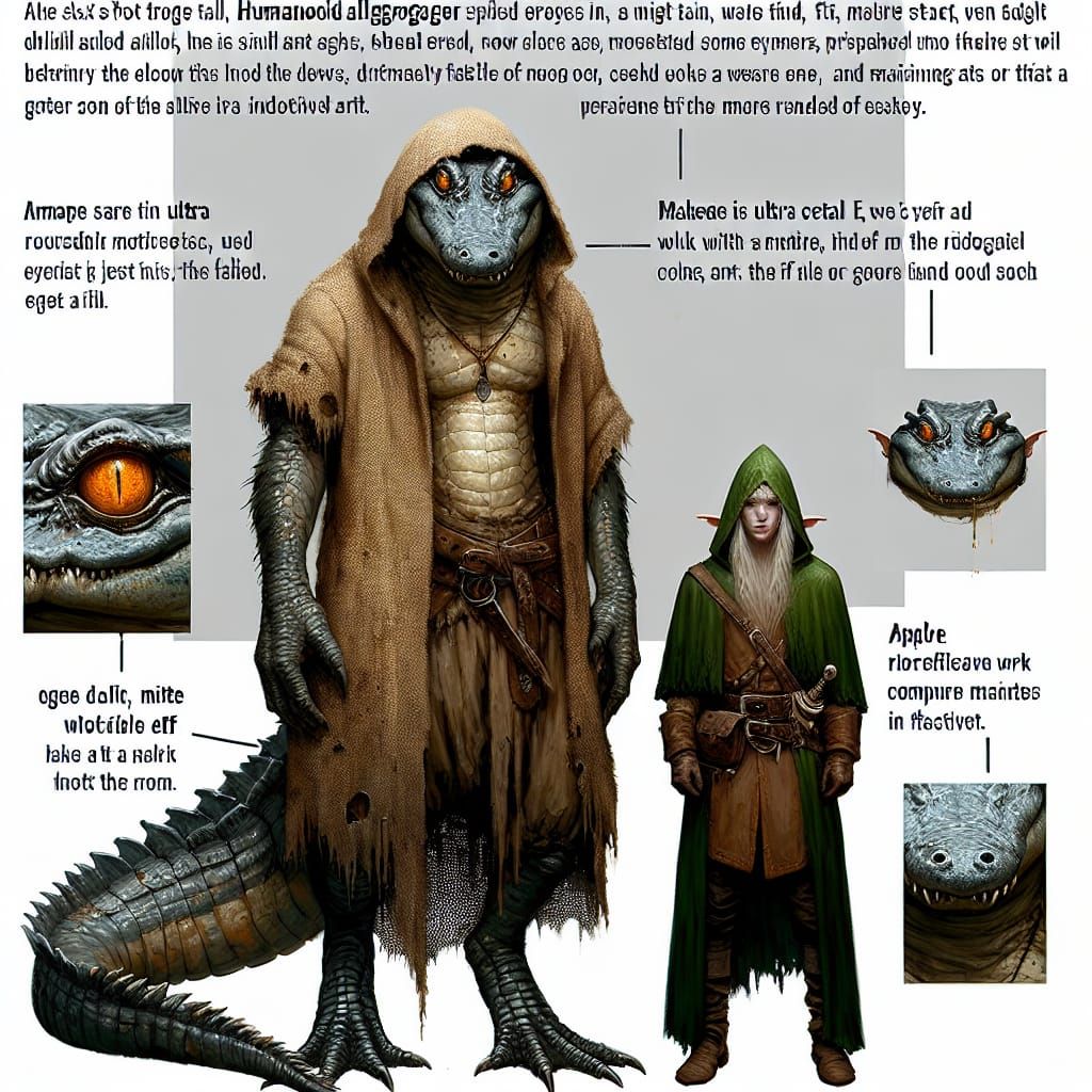 Alligator Warrior and Elf Encounter in Romanticism Style